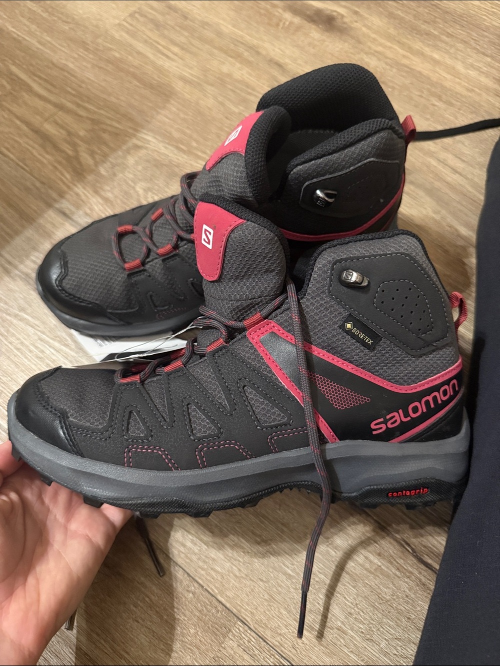 Salomon Gray and Pink Women's Mid-Height Hiking Boots